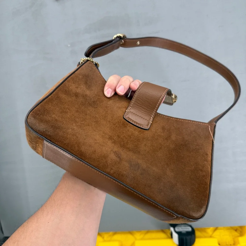 Coach Soho Shoulder Bag Brown Suede Leather Buckle Small Bag Y2K Boho Cute - Picture 3 of 7
